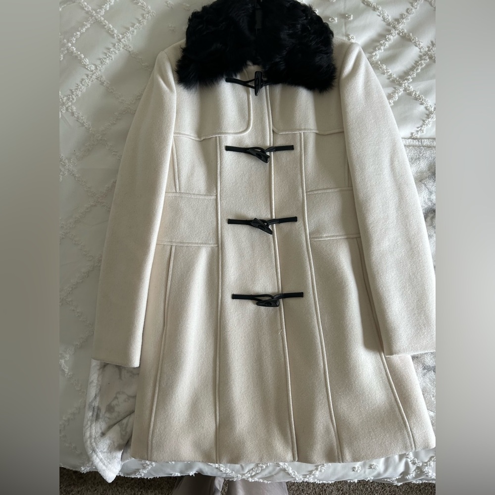 Banana Republic Wool Coat, XS cream colored w/ removable black fur collar.